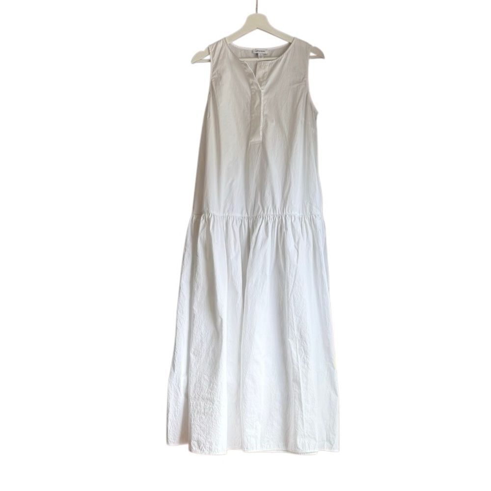 Nordstrom Dress Drop Waist Maxi Cotton White Pockets Medium
